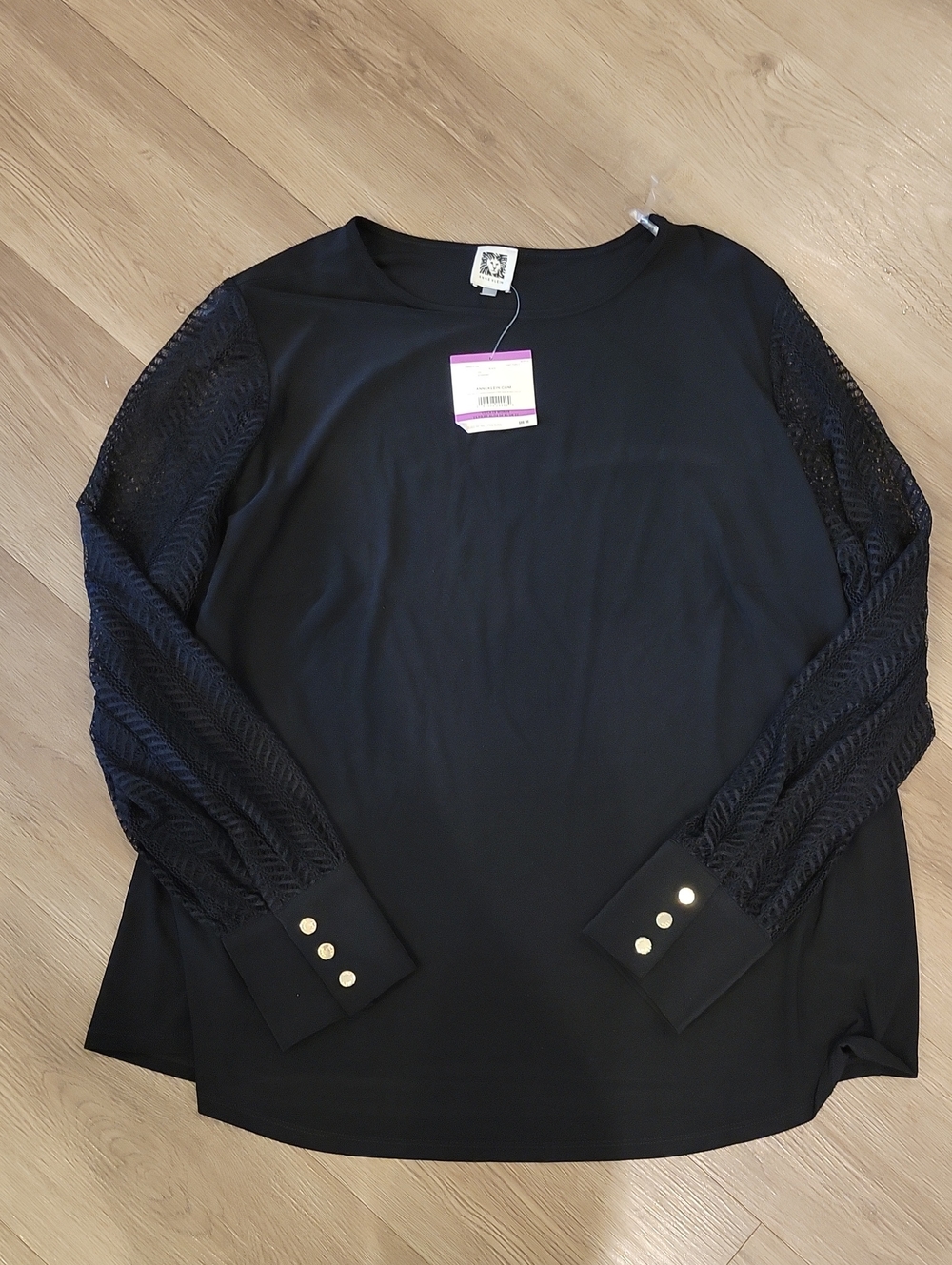 NWT Anne Klein Womens 2X Black Knit Blouse